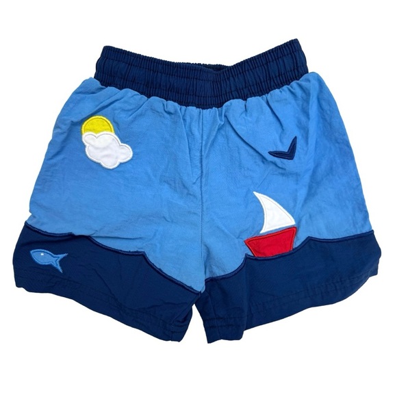 Florence Eiseman Boy's 18M Sailboat Swim Trunks Blue Embroidered Ocean Appliqué - Picture 2 of 7
